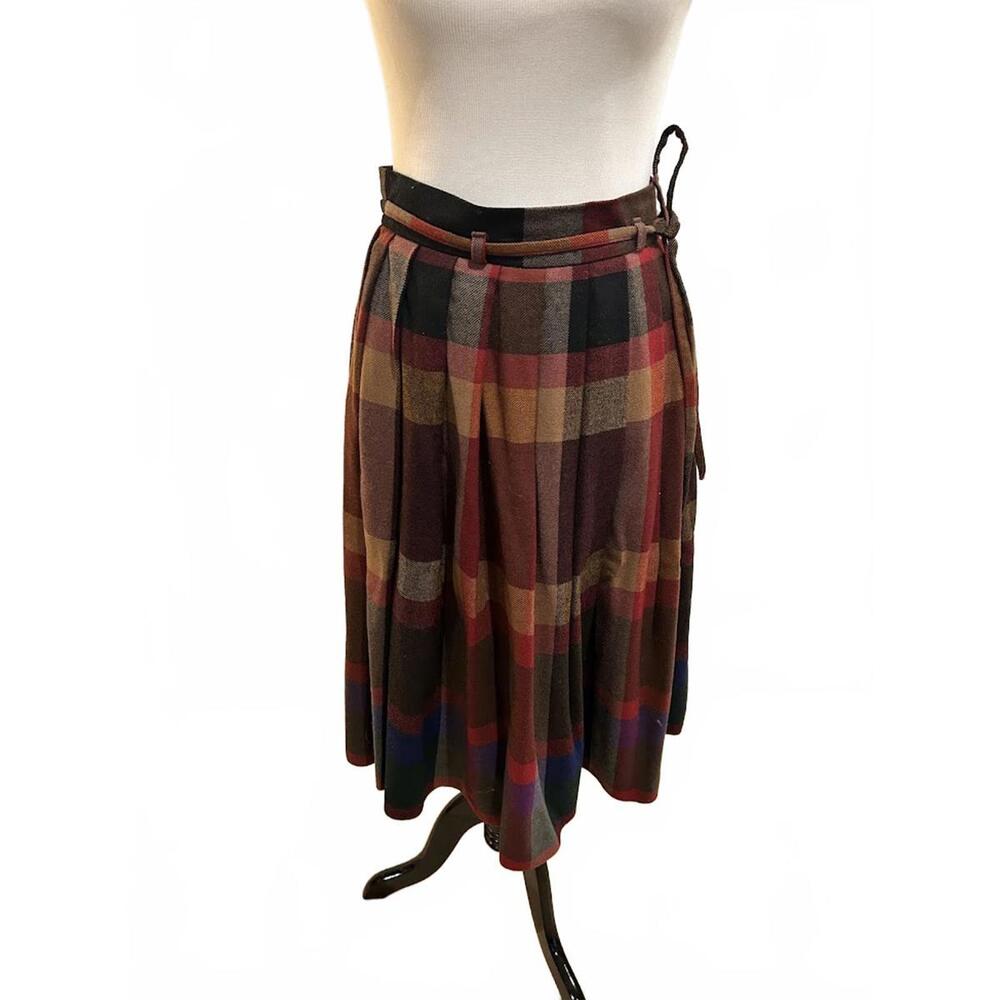 Vintage 1990 Plaid Wool Midi Skirt Fall sz UK 14, US 8